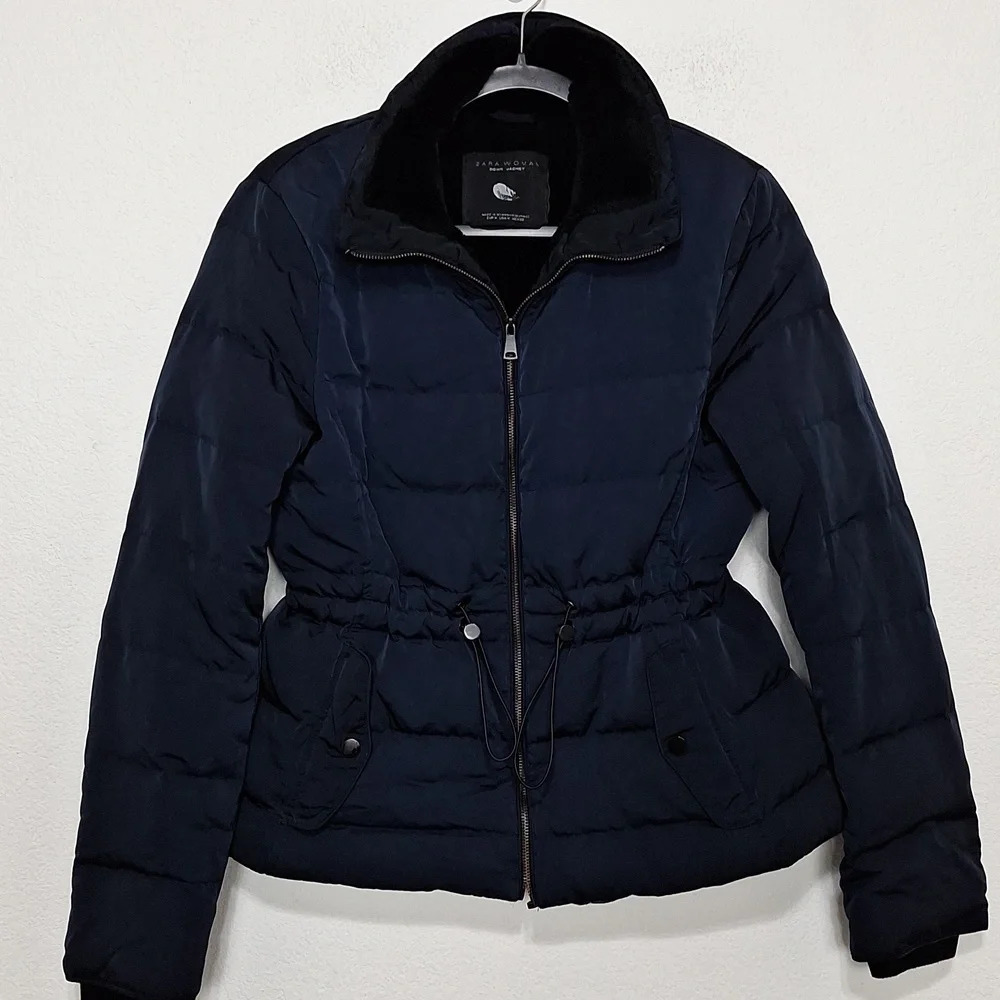 Zara Dark Blue Puffer Coat - Picture 6 of 13